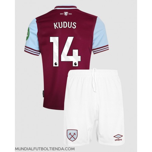 Camiseta West Ham United Mohammed Kudus #14 Primera Equipación Replica 2024-25 para niños mangas cortas (+ Pantalones cortos)